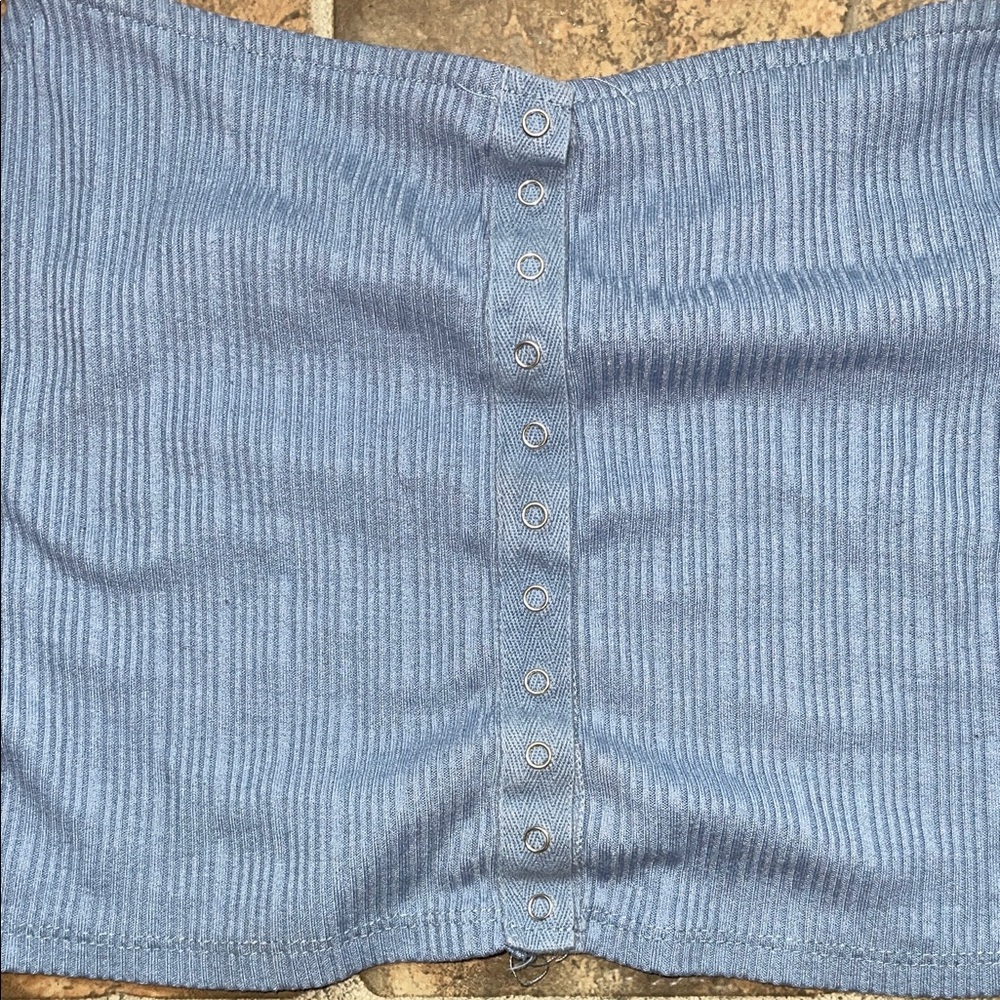 Stylish Blue Ribbed CropTop - Picture 3 of 4